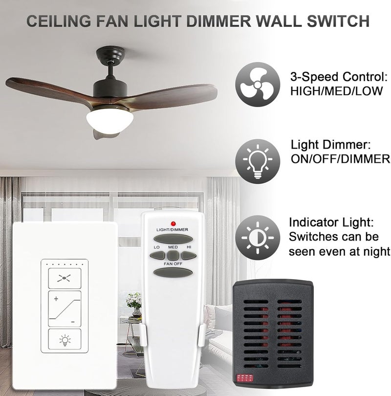 Humpptom Ceiling Fan Remote Control Kit, Universal Ceiling Fan Remote Control and Light Switch, Ceiling Fan Wall Switch UC9050T, Fan Remote Control Kit Compatible with Hampton Bay Harbor Breeze Hunter - Image 2